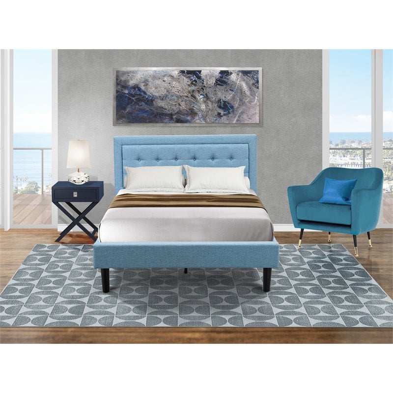 Pemberly Row 2-Piece Wood Full Bedroom Set in Denim Blue Fabric