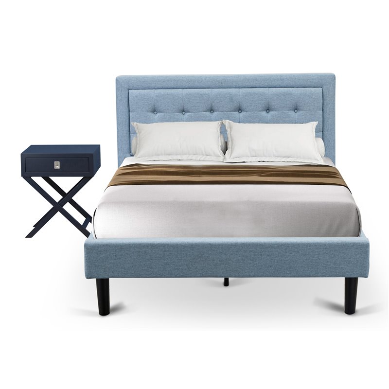 Pemberly Row 2-Piece Wood Full Bedroom Set in Denim Blue Fabric