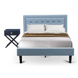 Pemberly Row 2-Piece Wood Full Bedroom Set in Denim Blue Fabric