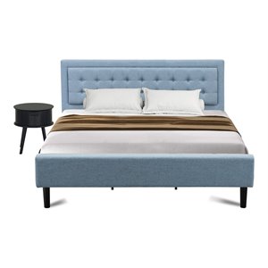 Pemberly Row 2-Piece Wood King Bedroom Set in Denim Blue Fabric