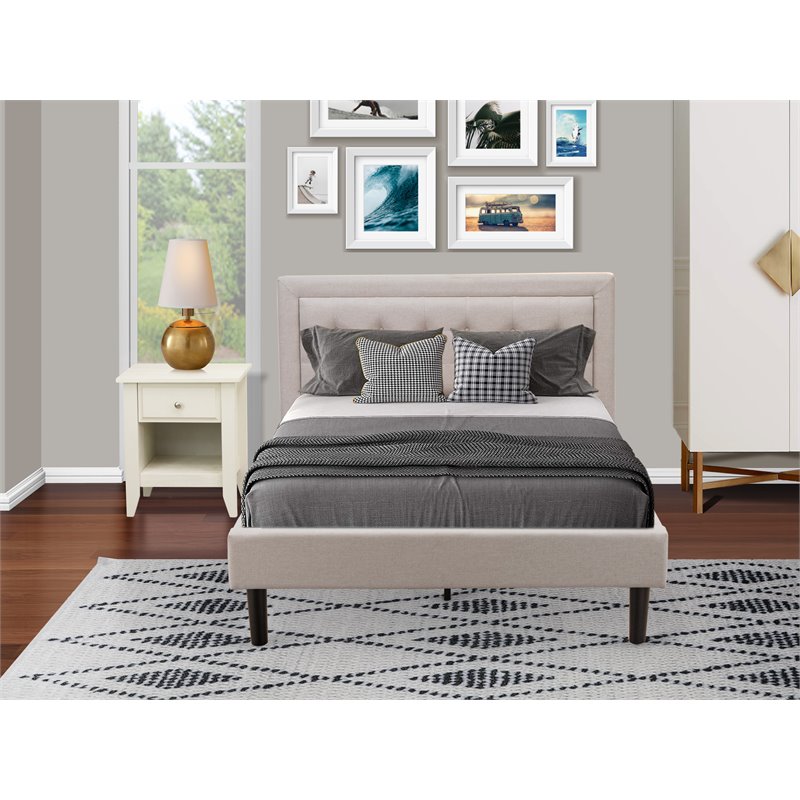 Pemberly Row 2-Piece Fabric Full Bedroom Set in Mist Beige and Walnut