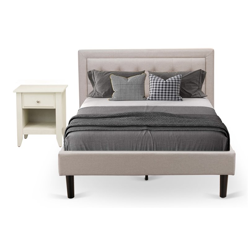 Pemberly Row 2-Piece Fabric Full Bedroom Set in Mist Beige and Walnut