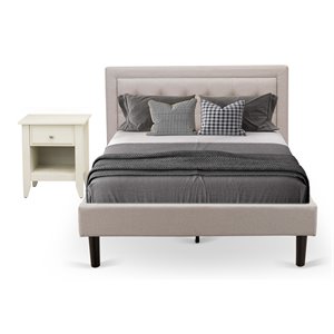 Pemberly Row 2-Piece Fabric Full Bedroom Set in Mist Beige and Walnut