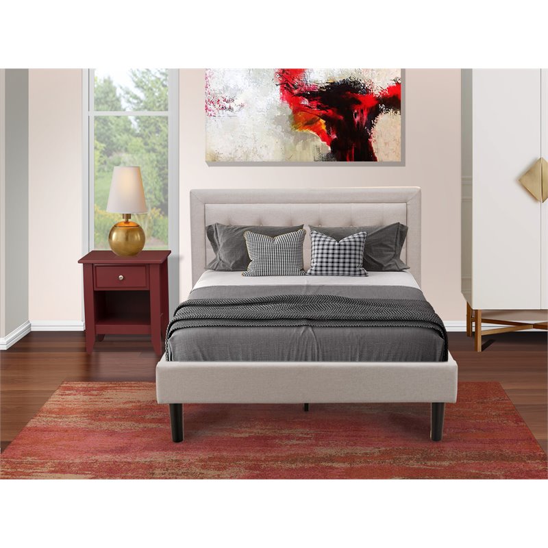 Pemberly Row 2-Piece Fabric Full Bedroom Set in Mist Beige and Burgundy