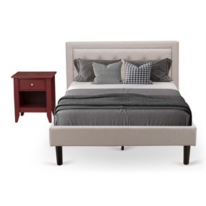 Pemberly Row 2-Piece Fabric Full Bedroom Set in Mist Beige and Burgundy