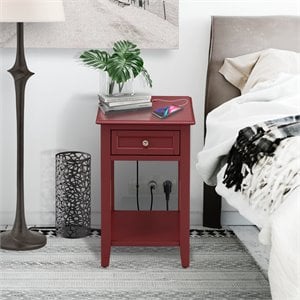 Pemberly Row 24&quot Wood Nightstand with 1 Drawer in Burgundy Finish