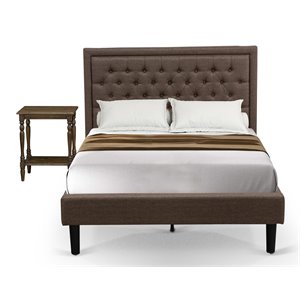 Pemberly Row 2-Piece Wood Full Bedroom Set with Fabric Headboard Brown