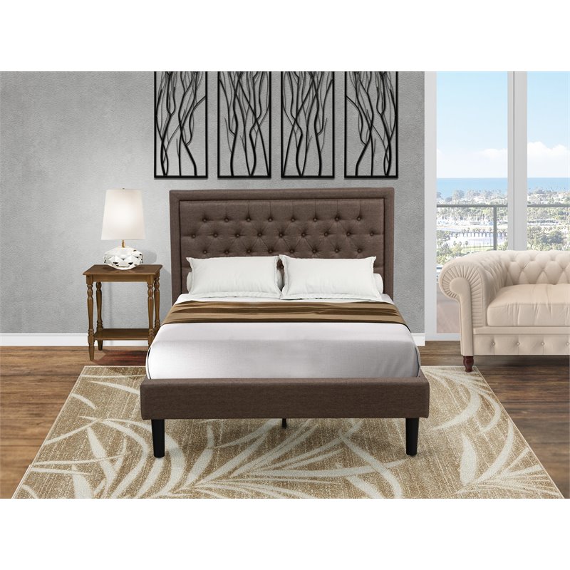 Pemberly Row 2-Piece Wood Full Bedroom Set with Brown Fabric Headboard