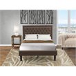 Pemberly Row 2-Piece Wood Full Bedroom Set with Brown Fabric Headboard