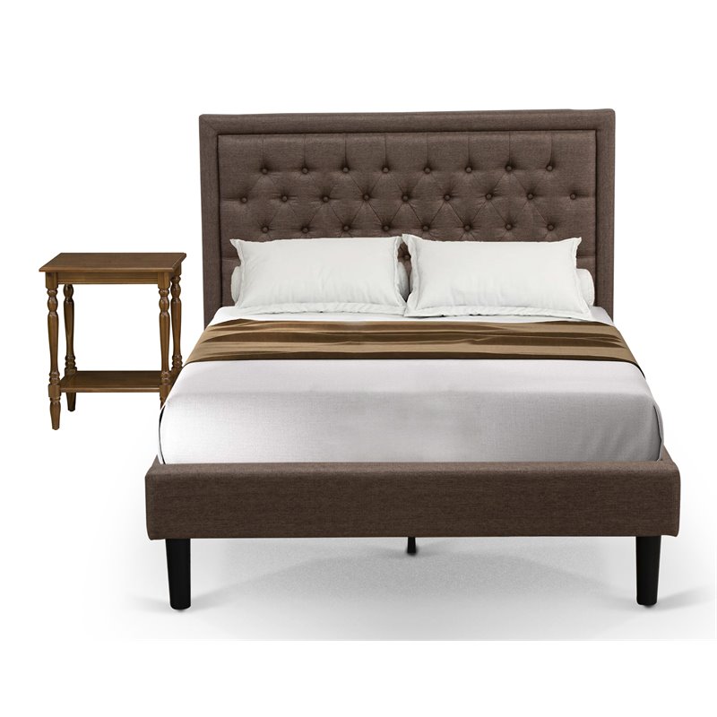 Pemberly Row 2-Piece Wood Full Bedroom Set with Brown Fabric Headboard
