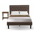Pemberly Row 2-Piece Wood Full Bedroom Set with Brown Fabric Headboard