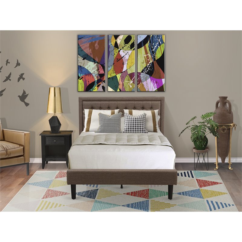 Pemberly Row 2-Piece Full Bedroom Set Fabric Headboard Brown Jacobean