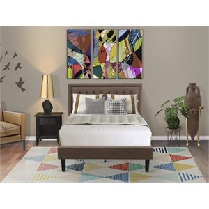 Pemberly Row 2-Piece Full Bedroom Set Fabric Headboard Brown Jacobean