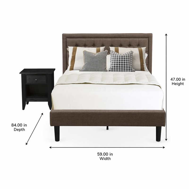Pemberly Row 2-Piece Full Bedroom Set Fabric Headboard Brown Jacobean