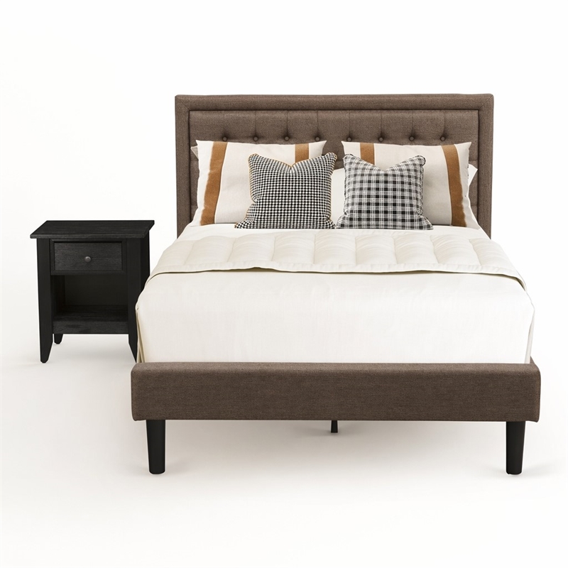Pemberly Row 2-Piece Full Bedroom Set Fabric Headboard Brown Jacobean