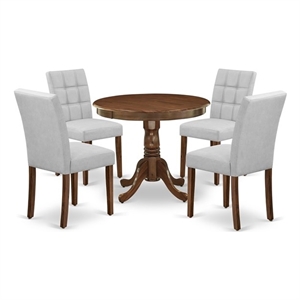 Pemberly Row 5-Piece Dining Table Set in Antique Walnut & Light Gray