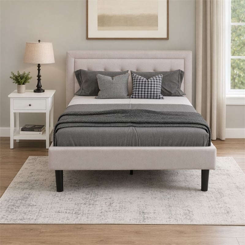 Pemberly Row 2-Piece Full Bedroom Set with Mist Beige Fabric Upholstery