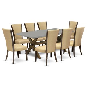 Pemberly Row X-Style 9-Piece Wood Dining Set in Jacobean and Cement