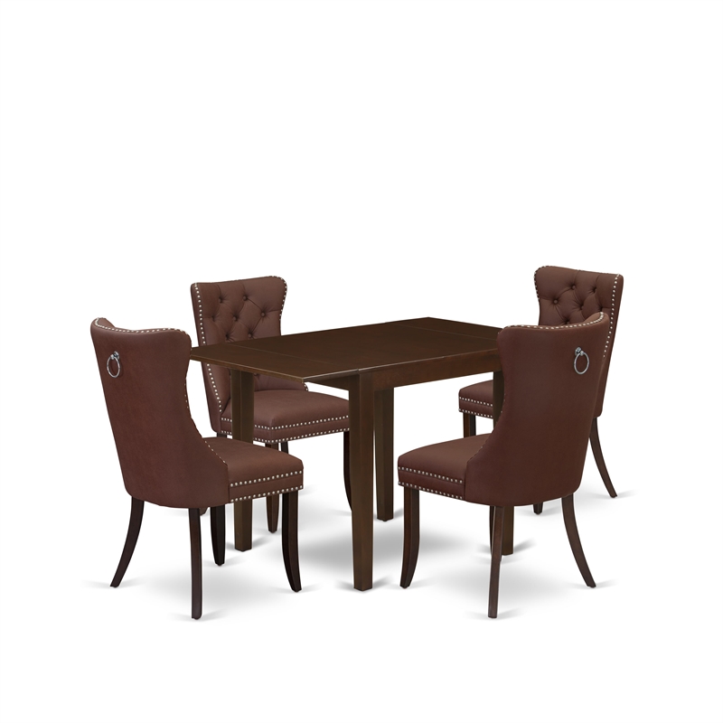 Pemberly Row 5-Piece Dining Set with Mahogany and Burgundy Upholstery
