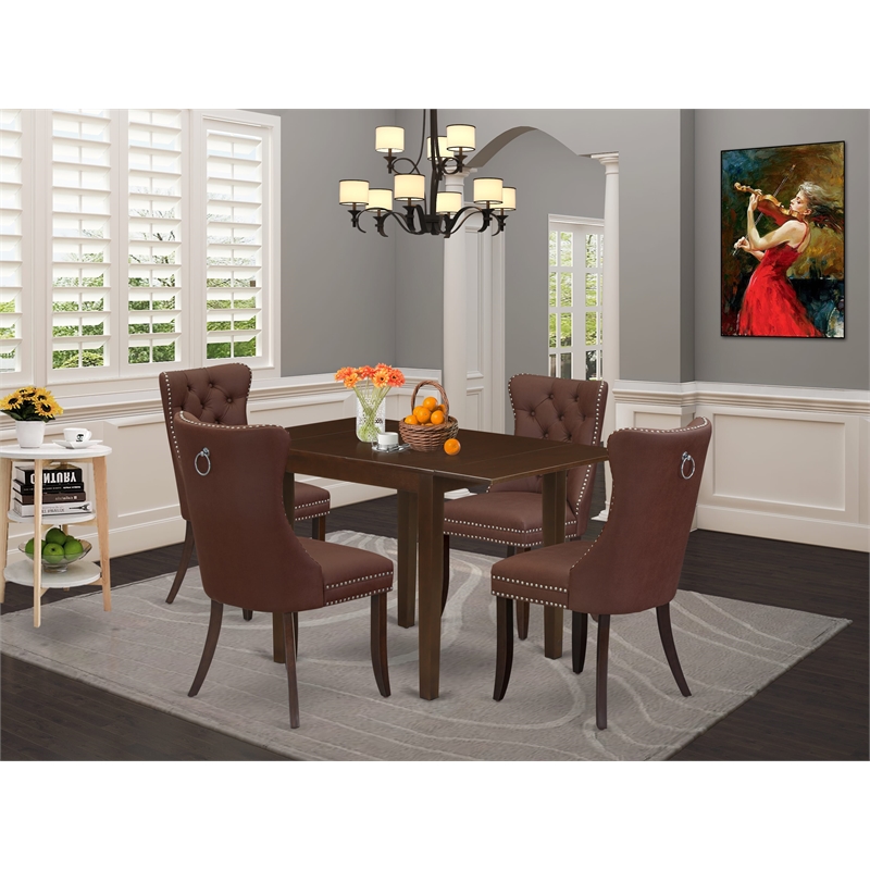 Pemberly Row 5-Piece Dining Set with Mahogany and Burgundy Upholstery