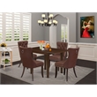 Pemberly Row 5-Piece Dining Set with Mahogany and Burgundy Upholstery
