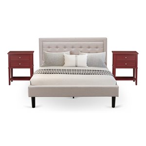 Pemberly Row 3-Piece Wood Queen Bedroom Set with Mist Beige Upholstery