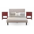 Pemberly Row 3-Piece Wood Queen Bedroom Set with Mist Beige Upholstery