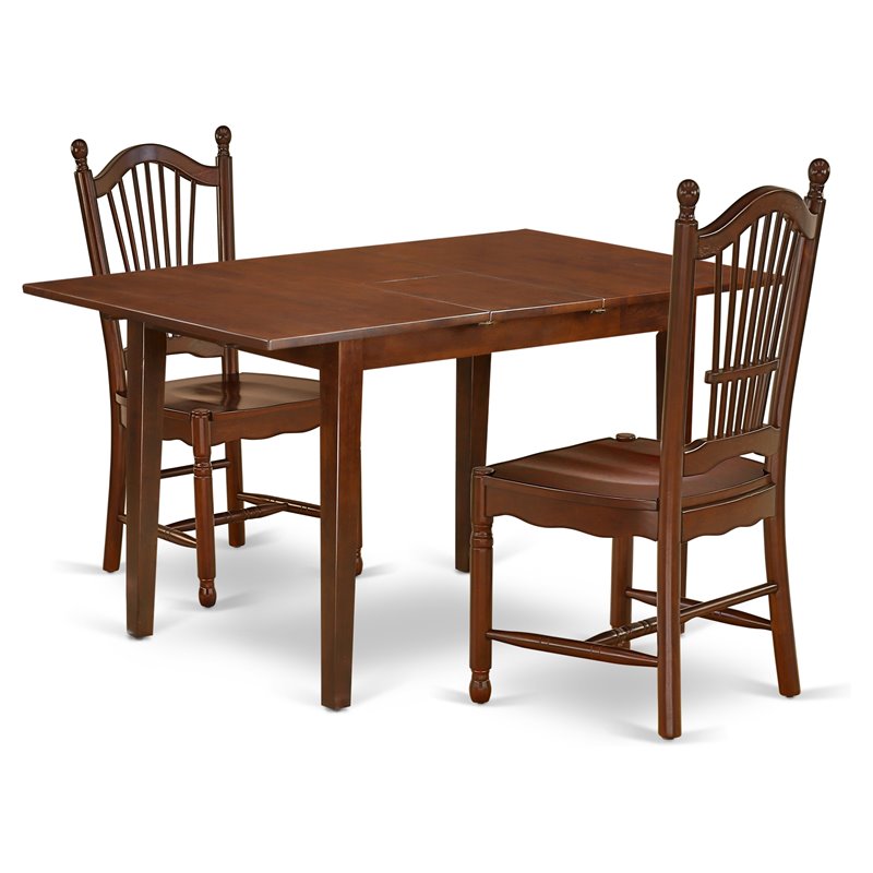 Pemberly Row Norfolk 3-Piece Mahogany Dining Set with Wooden Chairs