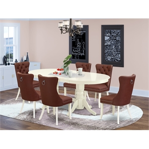 Pemberly Row 7-Piece Oval Dining Table Set Faux Leather Burgundy Chairs