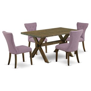 Pemberly Row X-Style 5-Piece Dining Set in Distressed Jacobean Finish