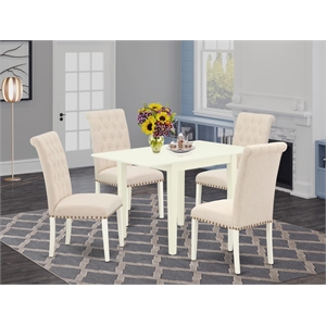Pemberly Row 5-Piece Wood Dining Set in Linen White and Light Beige
