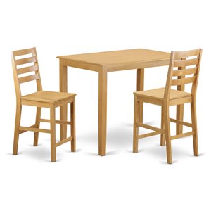 Pemberly Row Yarmouth 3-Piece Counter Height Dining Set in Oak