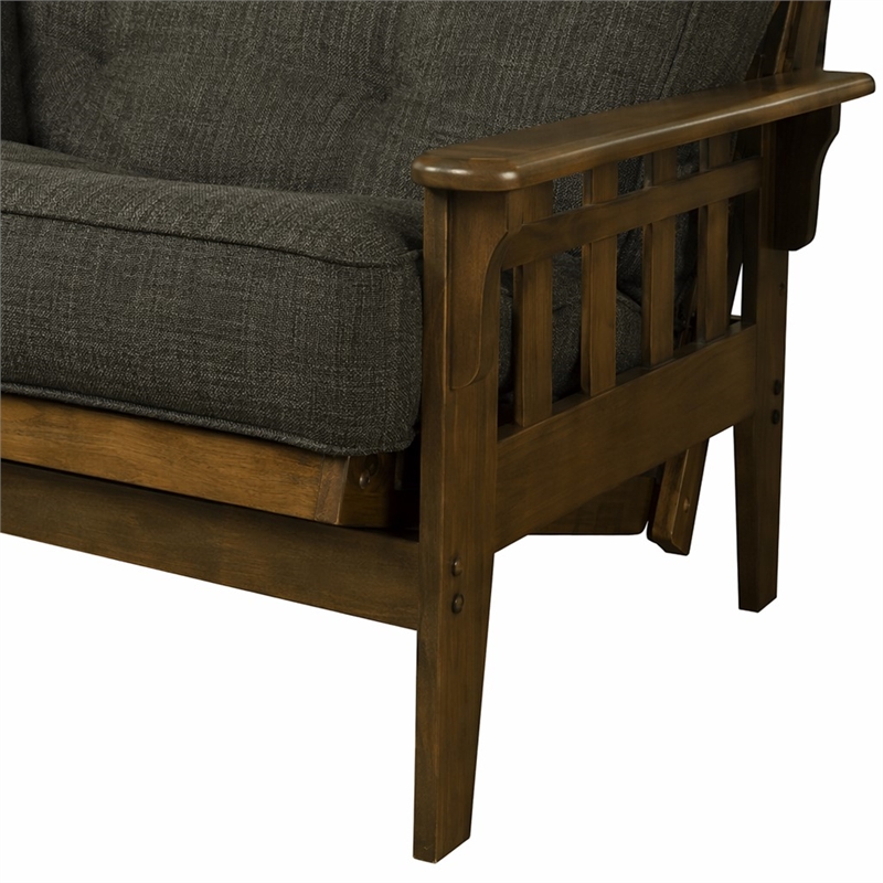 Pemberly Row Tucson Queen Wood Futon with Linen Charcoal Mattress