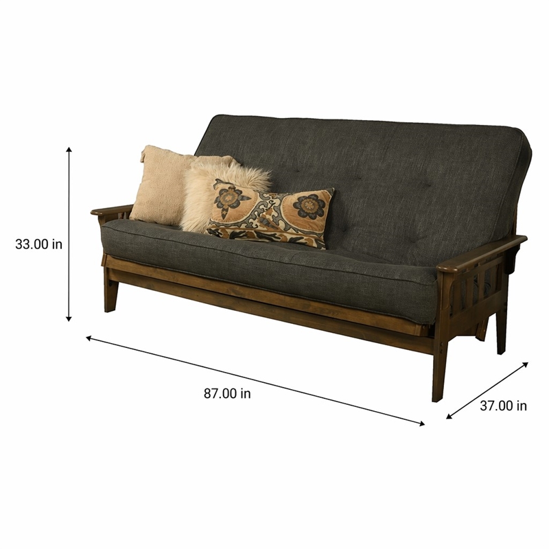 Pemberly Row Tucson Queen Wood Futon with Linen Charcoal Mattress