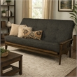 Pemberly Row Tucson Queen Wood Futon with Linen Charcoal Mattress