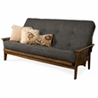 Pemberly Row Tucson Queen Wood Futon with Linen Charcoal Mattress