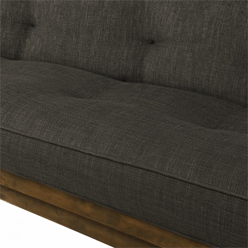 Pemberly Row Tucson Queen Wood Futon with Linen Charcoal Mattress