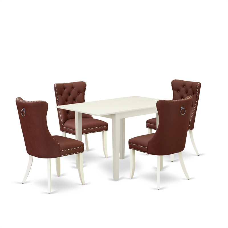 Pemberly Row 5-Piece Dining Table Set with Dropleaf in Linen White
