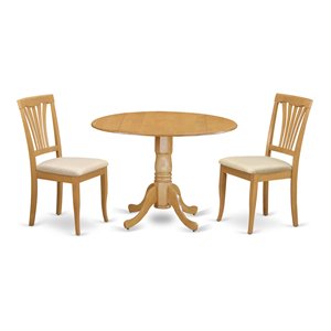 Pemberly Row Dublin 3-Piece Dining Set with Dropleaf in Oak Finish