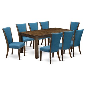 Pemberly Row 9-Piece Wood Dining Set in Jacobean Brown/Blue