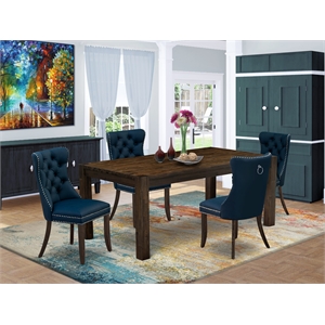 Pemberly Row 5-Piece Distressed Jacobean Dining Set with Navy Chairs
