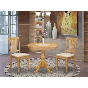 Pemberly Row Antique 3-Piece Dining Room Set with Oak Finish and Fabric Seats
