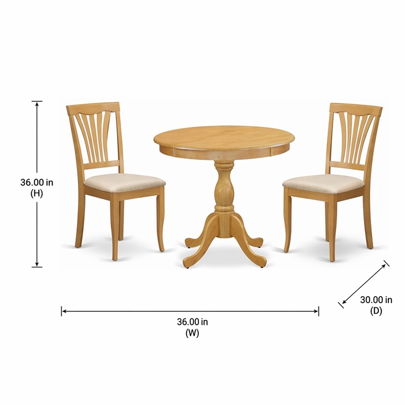 Pemberly Row Antique 3-Piece Dining Room Set with Oak Finish and Fabric Seats