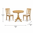 Pemberly Row Antique 3-Piece Dining Room Set with Oak Finish and Fabric Seats