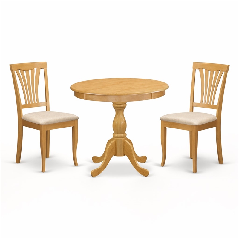 Pemberly Row Antique 3-Piece Dining Room Set with Oak Finish and Fabric Seats