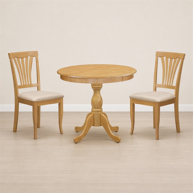 Pemberly Row Antique 3-Piece Dining Room Set with Oak Finish and Fabric Seats