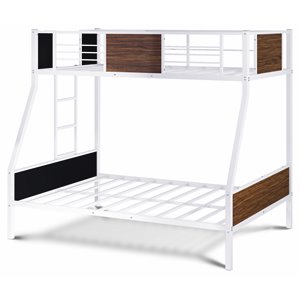 Pemberly Row Metal Twin Over Full Bunk Bed in White with Ladder