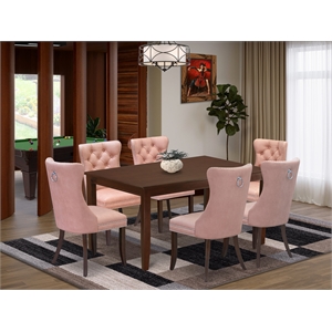 Pemberly Row 7-Piece Dining Table Set in Mahogany with Upholstered Chairs