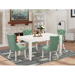 Pemberly Row 5-Piece Dining Set in Linen White with Willow Green Chairs