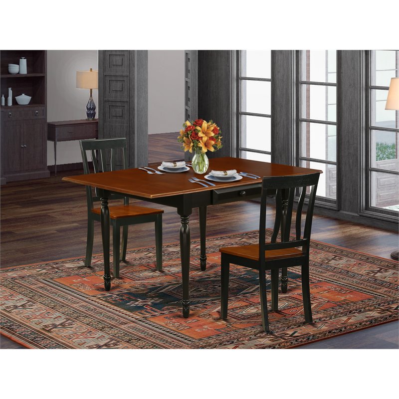 Pemberly Row 3-Piece Dining Set in Black and Cherry with Wood Chairs